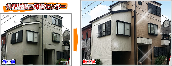 タテのラインで色分けをした東京都足立区戸建住宅の外壁塗装の施工事例